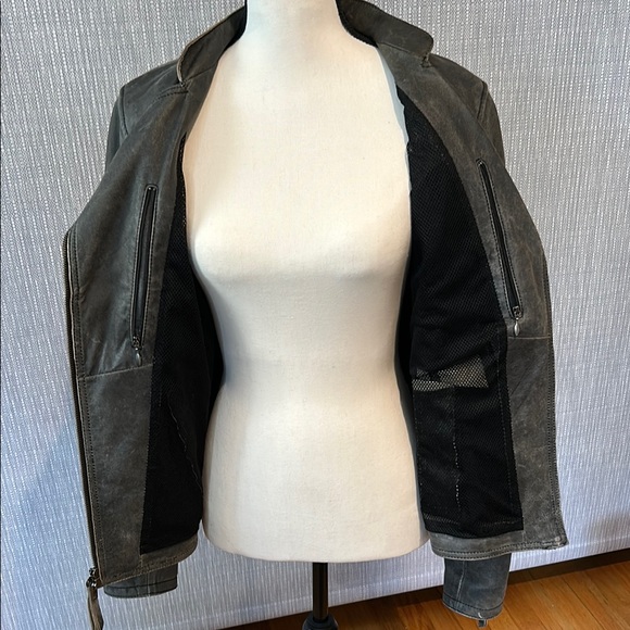 Women's Distressed Grey Biker Jacket - Picture 11 of 12
